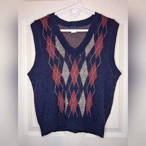 Vintage J. Blair Men's Size Medium V-Neck Navy Blue Red Argyle Sweater Vest